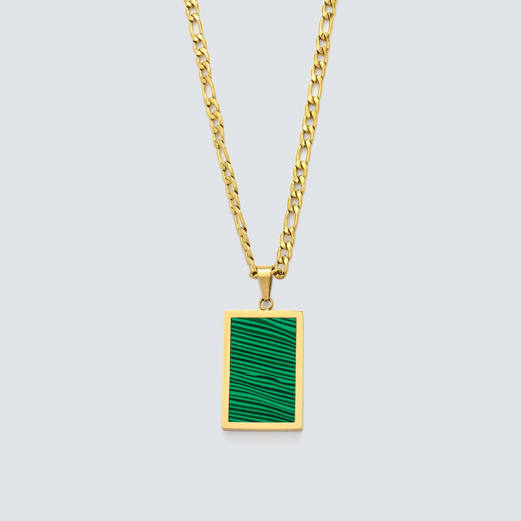 Striped Green Stone Necklace Gold